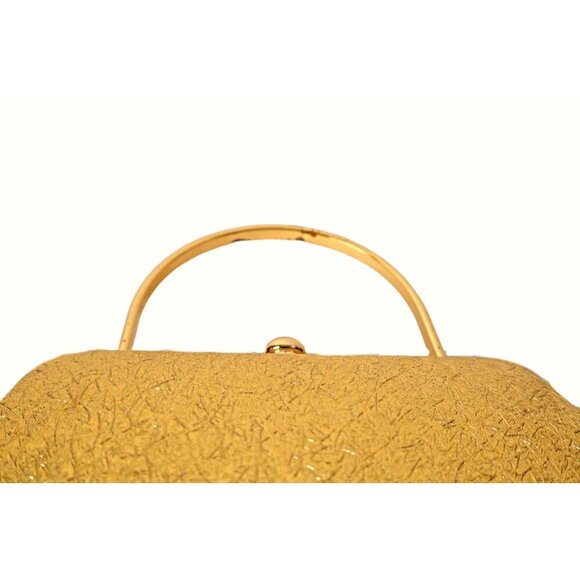 Vintage Gold Lame Pillbox Purse Rhinstone Clasp - Picture 6 of 7